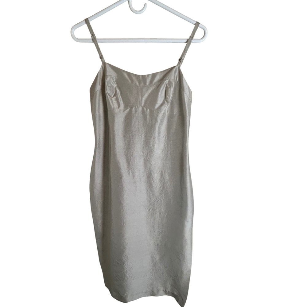 Sue Wong Silk Dress Women S Silver Spaghetti Strap Sheath Cocktail